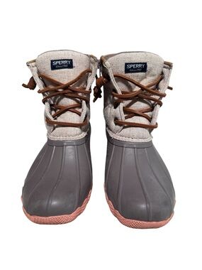 Sperry Gray/Tan Rubber Duck Boots with Pink Accent Sole - 3